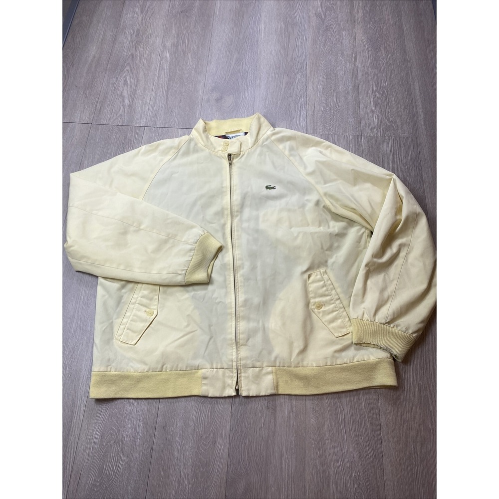 VTG 70's Izod Lacoste Jacket Mens XL Light Yellow Full Zip Bomber Plaid Lined